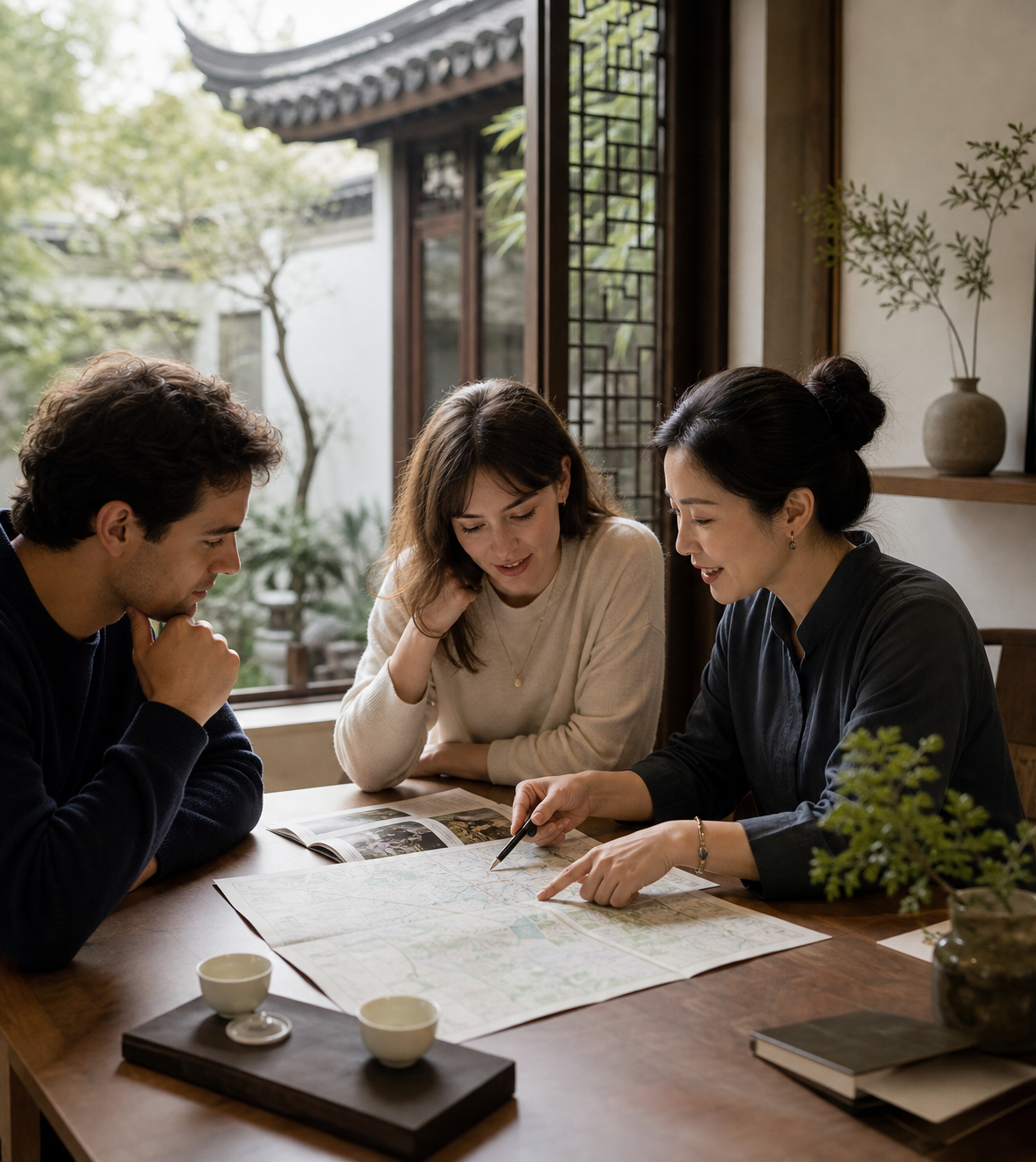 A traveler and local journey designer reviewing a China itinerary together